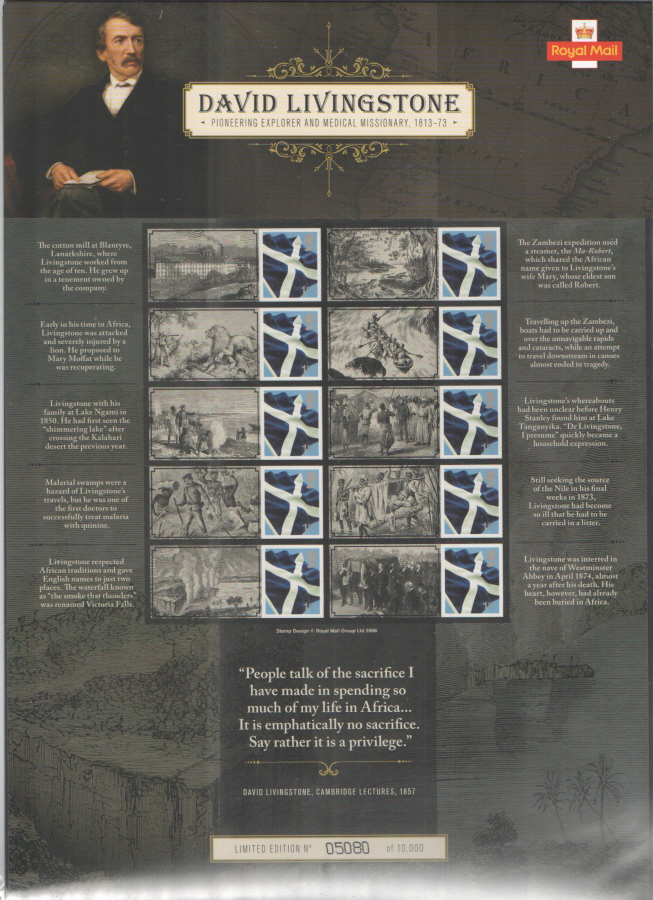(image for) CS21 2013 David Livingstone Royal Mail Commemorative Sheet